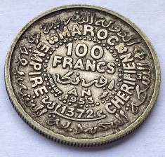 528. Moneda Maroc 100 francs 1953 - Argint