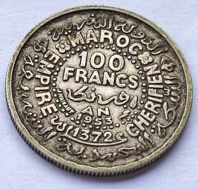 528. Moneda Maroc 100 francs 1953 - Argint foto