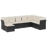 Set mobilier de gradina cu perne, 8 piese, negru, poliratan