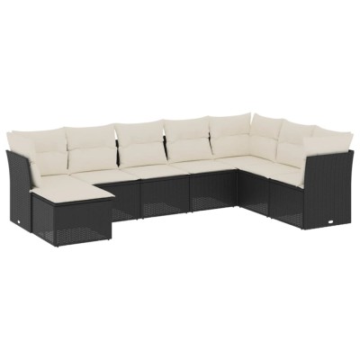 Set mobilier de gradina cu perne, 8 piese, negru, poliratan foto