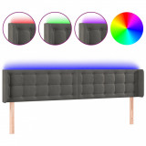 Tăblie de pat cu LED, gri &icirc;nchis, 163x16x78/88 cm, catifea