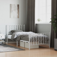 vidaXL Cadru de pat metalic cu tăblie de cap/picioare, alb, 90x200 cm