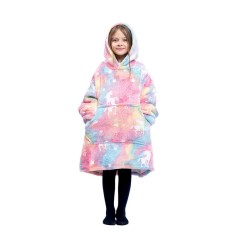Patura cu maneci, Unicorn, tip Hanorac, fosforescenta, ultra usor si calduros cu buzunar tip cangur, manseta elastica, Flanel &amp;amp; Polar, 75 cm