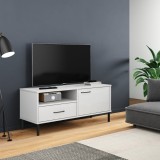 vidaXL Comodă TV cu picioare metalice &bdquo;OSLO&rdquo;, alb, lemn masiv pin