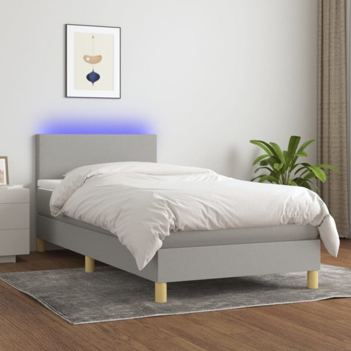 vidaXL Pat cu arcuri, saltea și LED, gri deschis, 80x200 cm, textil 3133509
