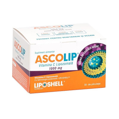 Vitamina C Lipozomala cu Aroma de Coacaze 1000 miligrame Ascolip 30 plicuri Liposhell foto