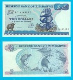 Zimbabwe (p#1) 2 Dollars 1994 UNC &#039;Pește Tigru&#039; serie: AC 14269xx E