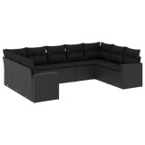 Cumpara ieftin Set mobilier de gradina cu perne, 9 piese, negru, poliratan