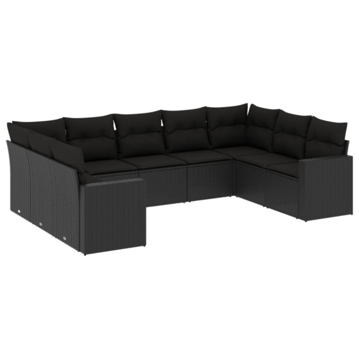 Set mobilier de gradina cu perne, 9 piese, negru, poliratan