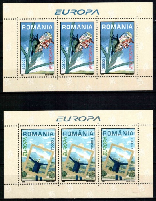 Romania 2003, LP 1611 a, EUROPA 2003, blocuri de 3 marci, MNH! LP 150,00 lei