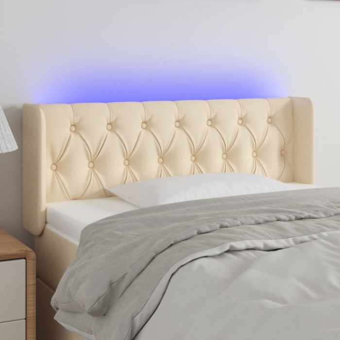vidaXL Tăblie de pat cu LED, crem, 103x16x78/88 cm, textil 3123567