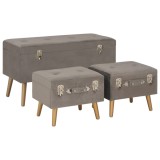 VidaXL Taburete de depozitare, 3 buc., gri, catifea