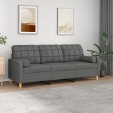 VidaXL Canapea cu 3 locuri cu pernuțe, gri &icirc;nchis, 180 cm, textil 3200791
