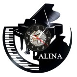 Ceas Perete Decorativ Disc Vinil Pian Coada Personalizabil Negru 30cm Mecanism Silentios Skeleton