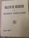 Bulletin de inscriere in Biroul Populatiei 1926