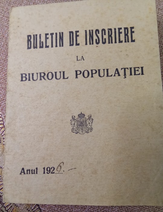 Bulletin de inscriere in Biroul Populatiei 1926