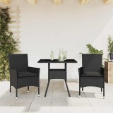 VidaXL Set mobilier de grădină cu perne 3 piese negru poliratan&amp;sticlă 3278601