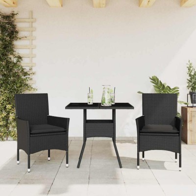 vidaXL Set mobilier de grădină cu perne 3 piese negru poliratan&amp;amp;sticlă 3278601 foto