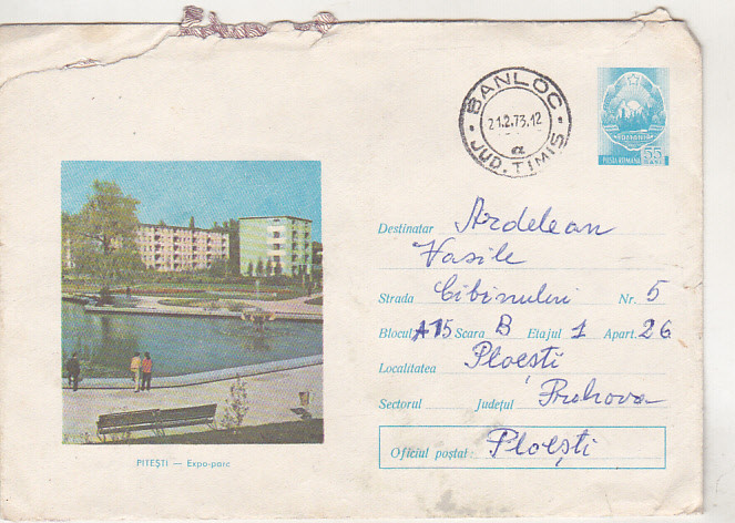 bnk ip Intreg postal 736/1972 - circulat - Pitesti Expo-parc