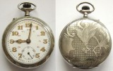 j003 Ceas de buzunar feroviar elvetian G. Kappeler AG anii 1920 din ALPAKA (ARGENTAN) 52mm 88g deosebit de frumos cu motive florale functional
