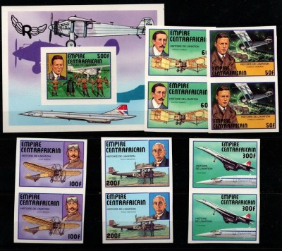 Central African Republic 1977 Aviation 2 imperf. set +1 imperf. sheet MNH DA.003 foto