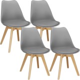 Set 4 scaune dining Verdhe pentru bucatarie cu perna tapitata cu piele ecologica, 44x82cm, gri Household NewTrend