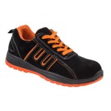 Pantofi de protectie, Run, cu bombeu metalic, piele intoarsa, negru + portocaliu, S1P, marimea 43