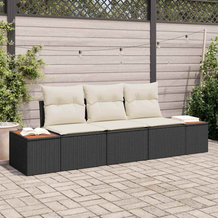 vidaXL Set de canapele pentru grădină 3 pcs negru și crem Rattan poli 3356682