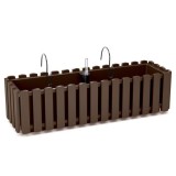 Cumpara ieftin Jardiniera decorativa, suport metalic, sistem irigare,​​​​​​​ maro, 58x18x16.2 cm, Boardee Fencycase W&nbsp;Old, Prosperplast