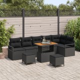 Set de Canapea de Grădină vidaXL cu 9 Piese și Perne Ratan Poli Negru, Canapea de Grădină vidaXL cu 2 Locuri și Perne Ratan Poli Negru, Set de Dining