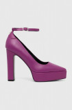 Cumpara ieftin Karl Lagerfeld pantofi de piele SOIREE PLATFORM culoarea violet, cu toc drept, KL31710