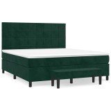 Cumpara ieftin Pat box spring cu saltea, verde inchis, 180x200 cm, catifea