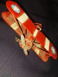 Macheta vintage decorativa din metal avion cu 2 randuri de aripi stil retro/vintage,model Avion cu un singur motor de epoca