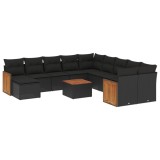 Cumpara ieftin Set canapele de gradina, 12 piese, cu perne, negru, poliratan
