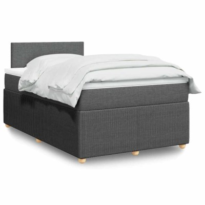 Gossi pat box spring cu saltea, gri inchis, 120x190 cm, textil foto