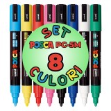 Set 8 Markere POSCA PC-5M , Varf Mediu 1.8, 2.5 mm