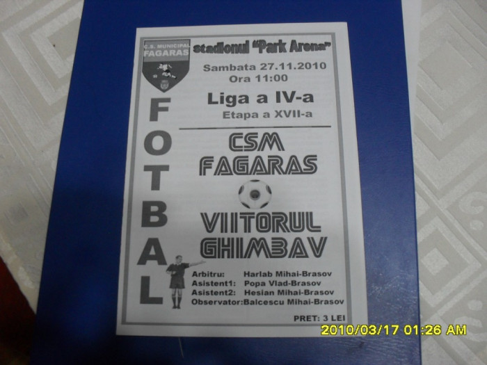 program CSM Fagaras - Viitorul Ghimbav