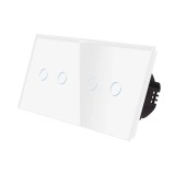 Intrerupator dublu x 2 cu indicator luminos, Luxion LX-ST-201/201-W, touch, incastrat, rama din sticla inclusa, alb
