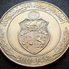 Moneda exotica 1 DINAR FAO - TUNISIA, anul 2011 *cod 3294 A - excelenta