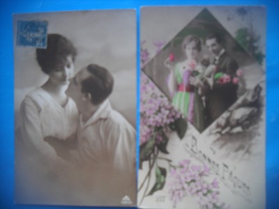 HOPCT 1630 CUPLU-ROMANTICA-FRANTA--LOT 2 CARTI POSTALE VECHI-CIRCULATE foto