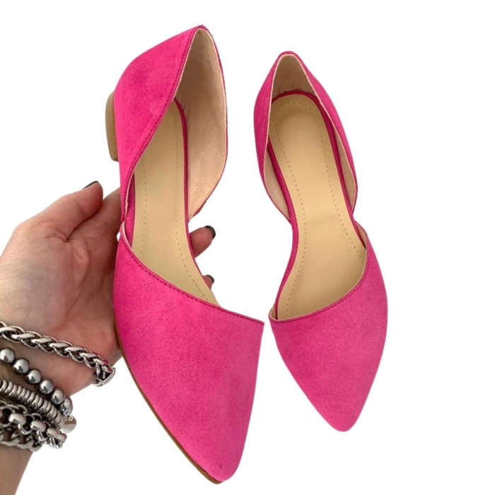 Balerini decupati din piele naturala Fucsia Ambra