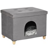 PawHut Taburet Pisici Pat Confortabil Perna Detasabila Lavabila Gri Culcus Animale 60x45cm