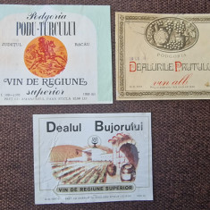 Lot de 3 etichete de vin: Podu Turcului, Dealurile Prutului ...