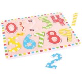 Puzzle Lemn BigJigs Cifre 0-9 cu Obiecte, Joc Educativ, 10 Piese, 3+ Ani