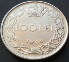 Moneda istorica 100 LEI - ROMANIA / REGAT, anul 1943 *cod 2262 foto