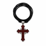 Cumpara ieftin Colier maro-argintiu 42,5 cm x 2 cu cruce ortodoxa 4,3 x 2,7 cm, snur negru reglabil, Iisus Hristos, IC XC NI KA si AGION OROS, 2 fete