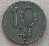 (A595) MONEDA DIN ARGINT SUEDIA - 10 ORE 1950, LIT. TS, REGELE GUSTAV V