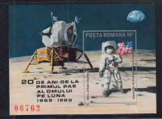 1989 LP 1229 - 20 DE ANI PRIMUL PAS AL OMULUI PE LUNA COLITA NEDANTELATA MNH foto