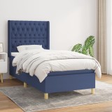 VidaXL Pat box spring cu saltea, albastru, 100x200 cm, textil