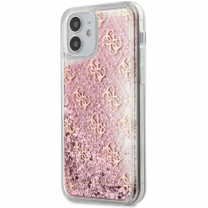 Husa Plastic - TPU Guess 4G Liquid Glitter pentru Apple iPhone 12 / Apple iPhone 12 Pro, Roz GUHCP12MLG4GSPG